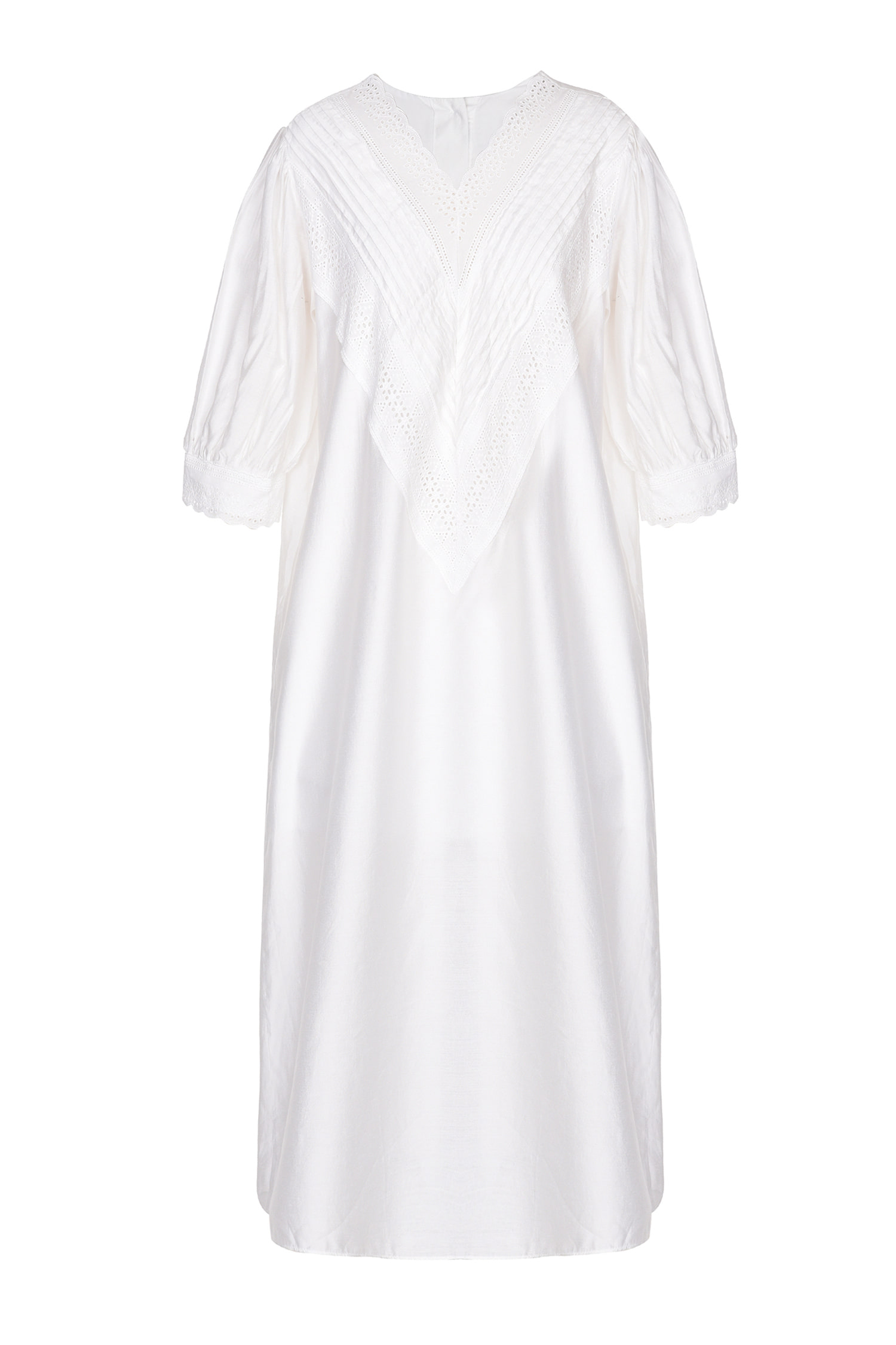 V neck lace dress - White