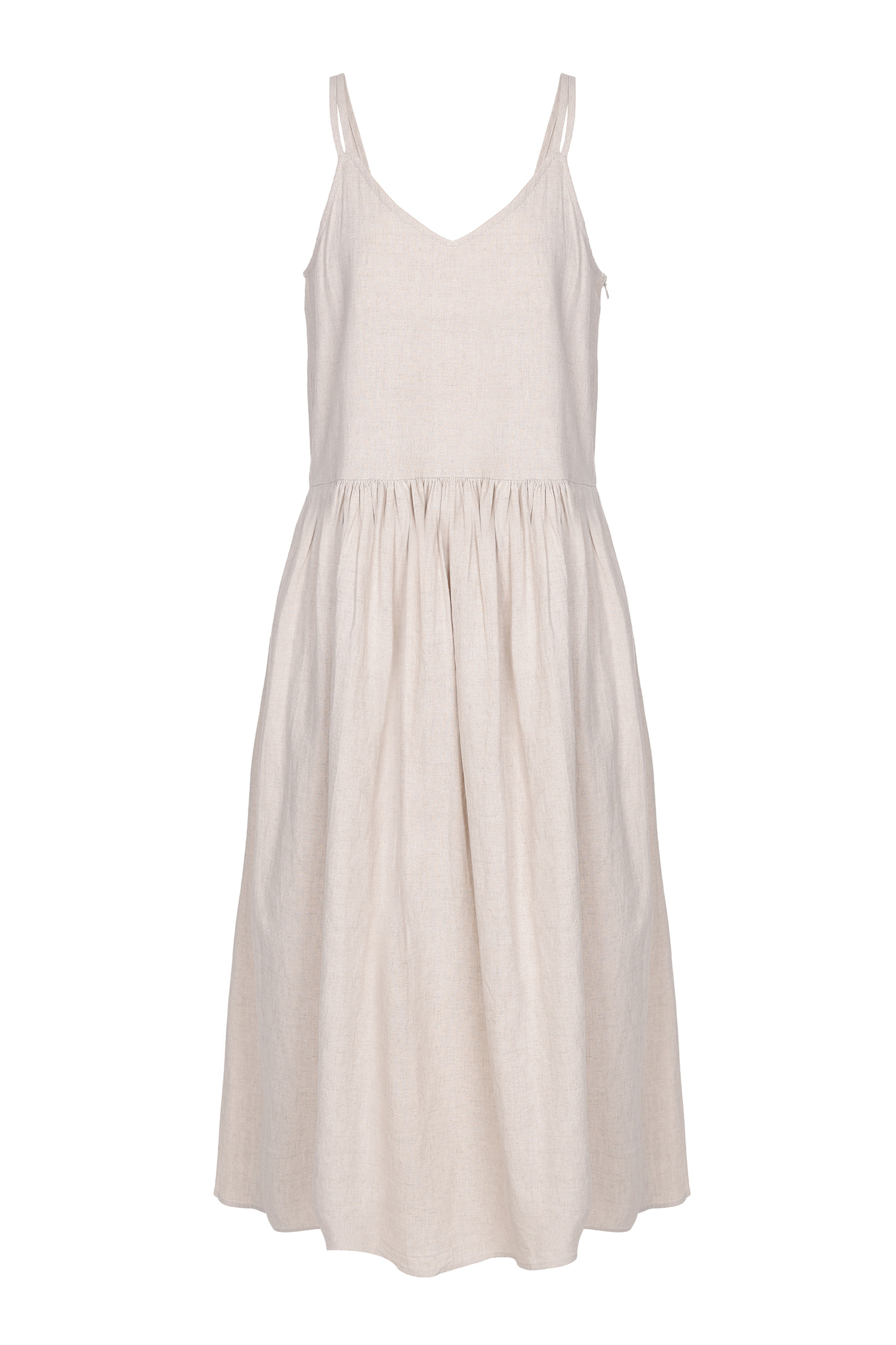 Linen layered long dress - Beige