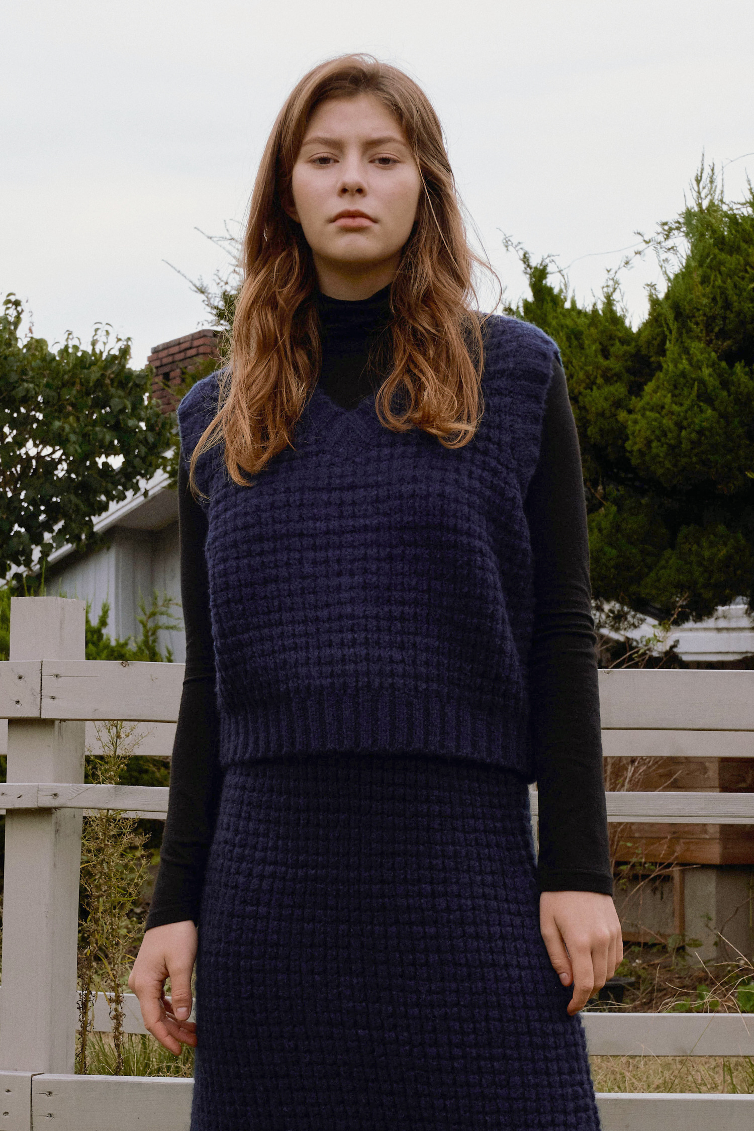 Square wale knit vest - navy