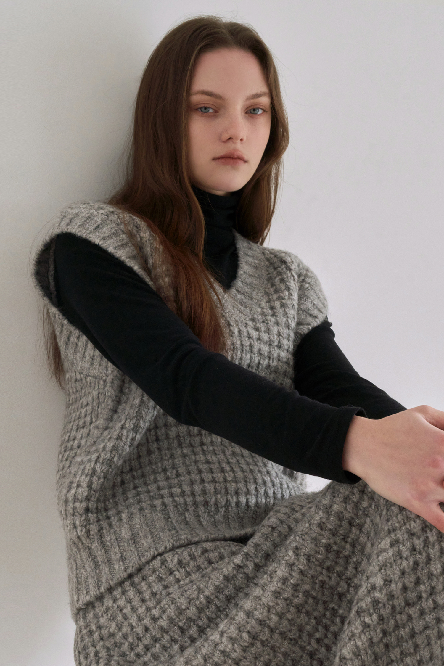 Square wale knit vest - gray
