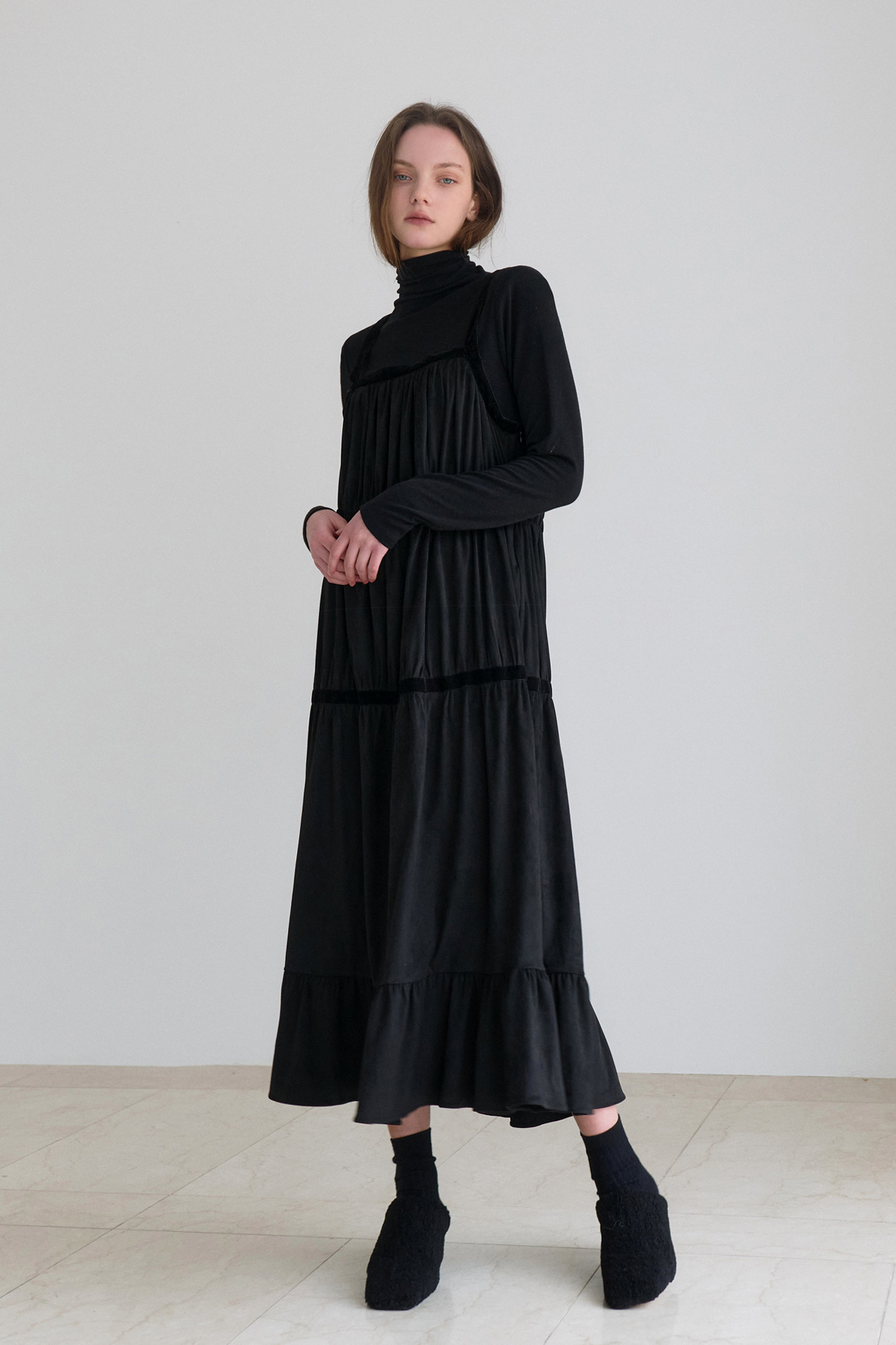 Velvet can can bustier dress - black