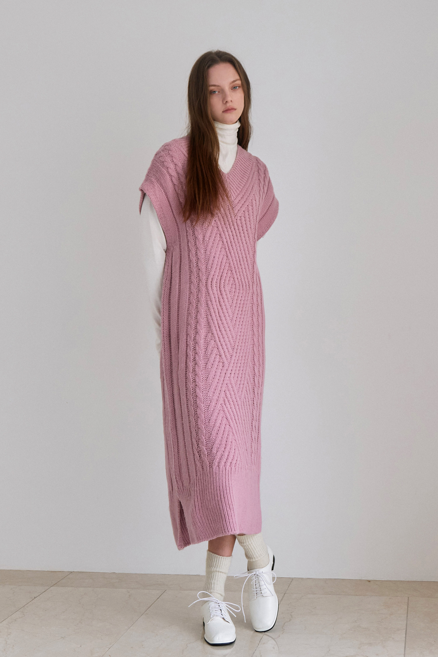 Cable mix knit dress - pink