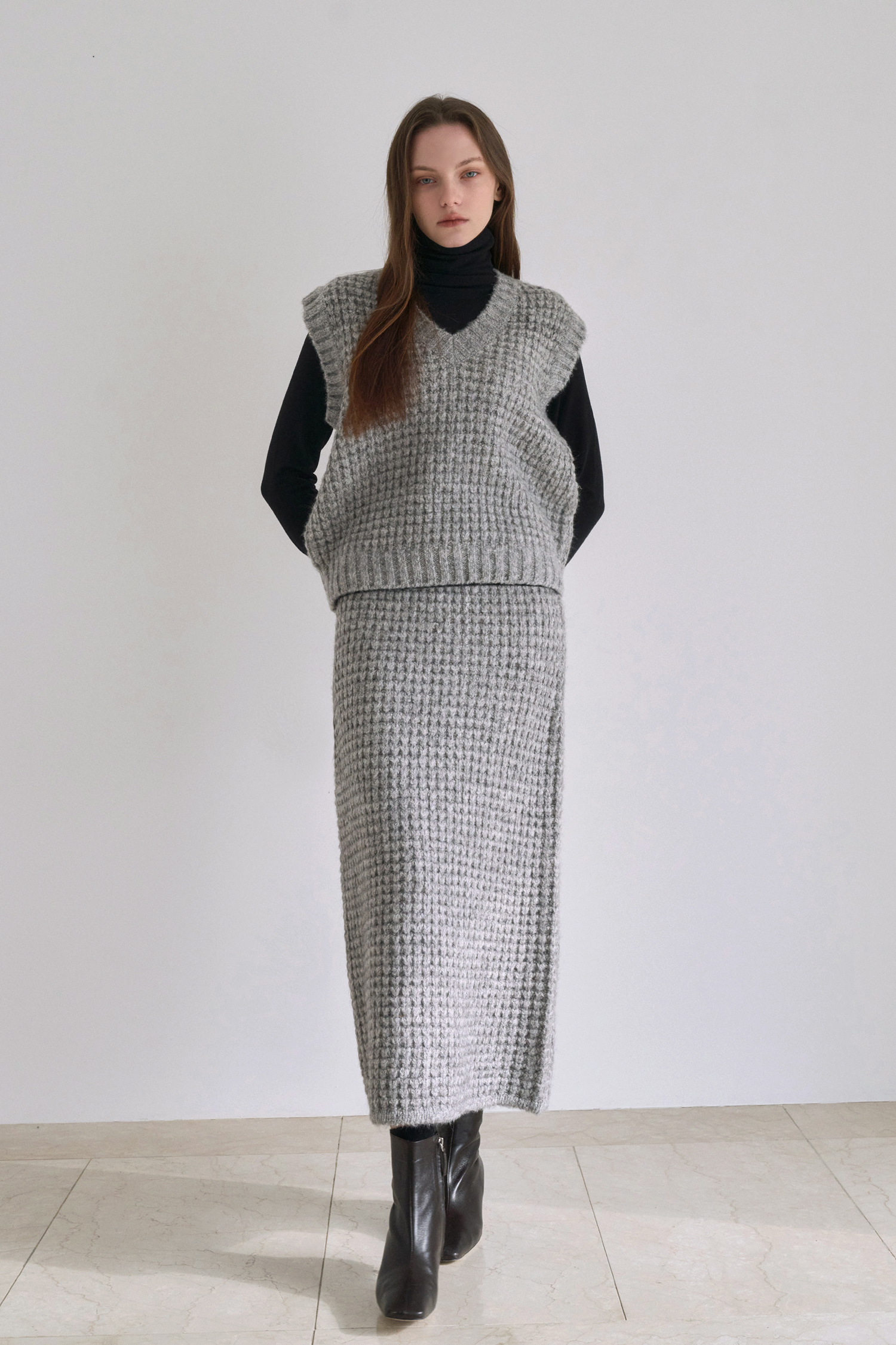 Square wale knit set - gray