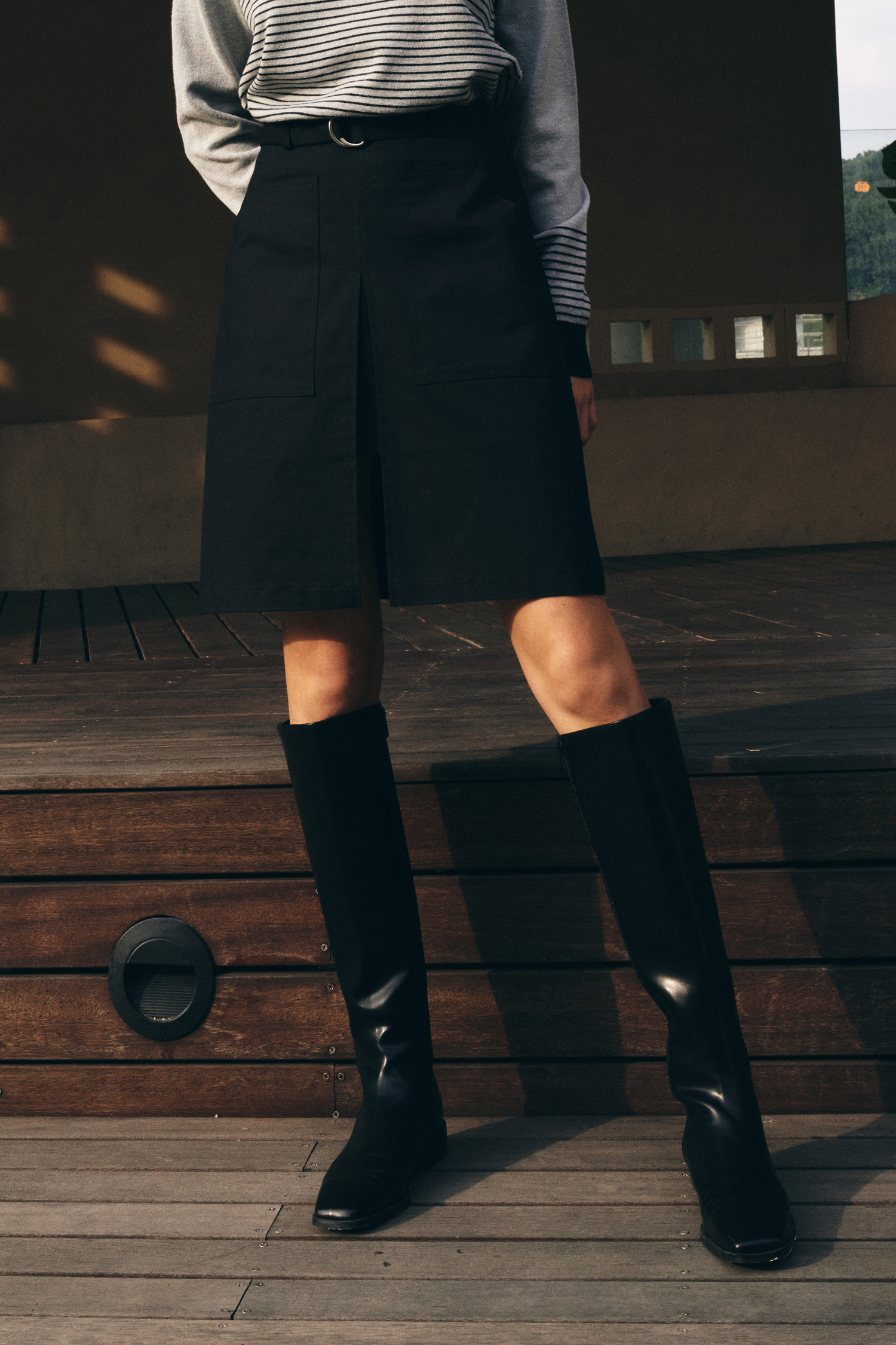 Cotton O ring belt mini skirt - black