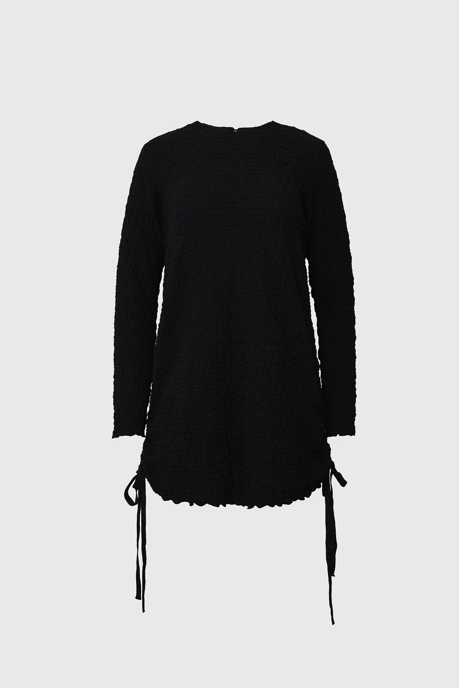 Glow shirring cotton mini dress - black