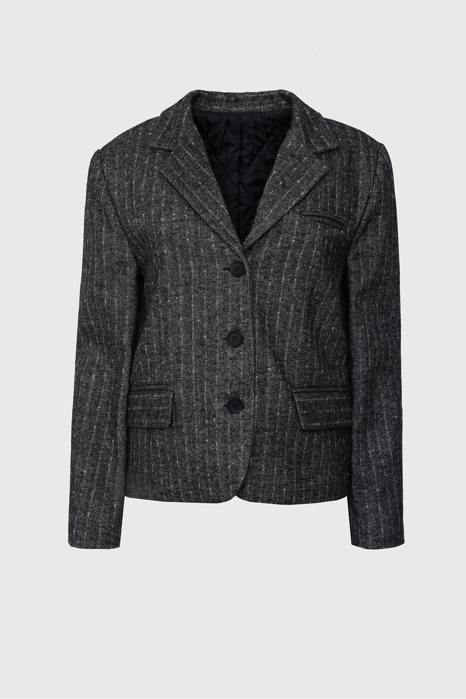 Stripe wool quilting jacket - charcoal