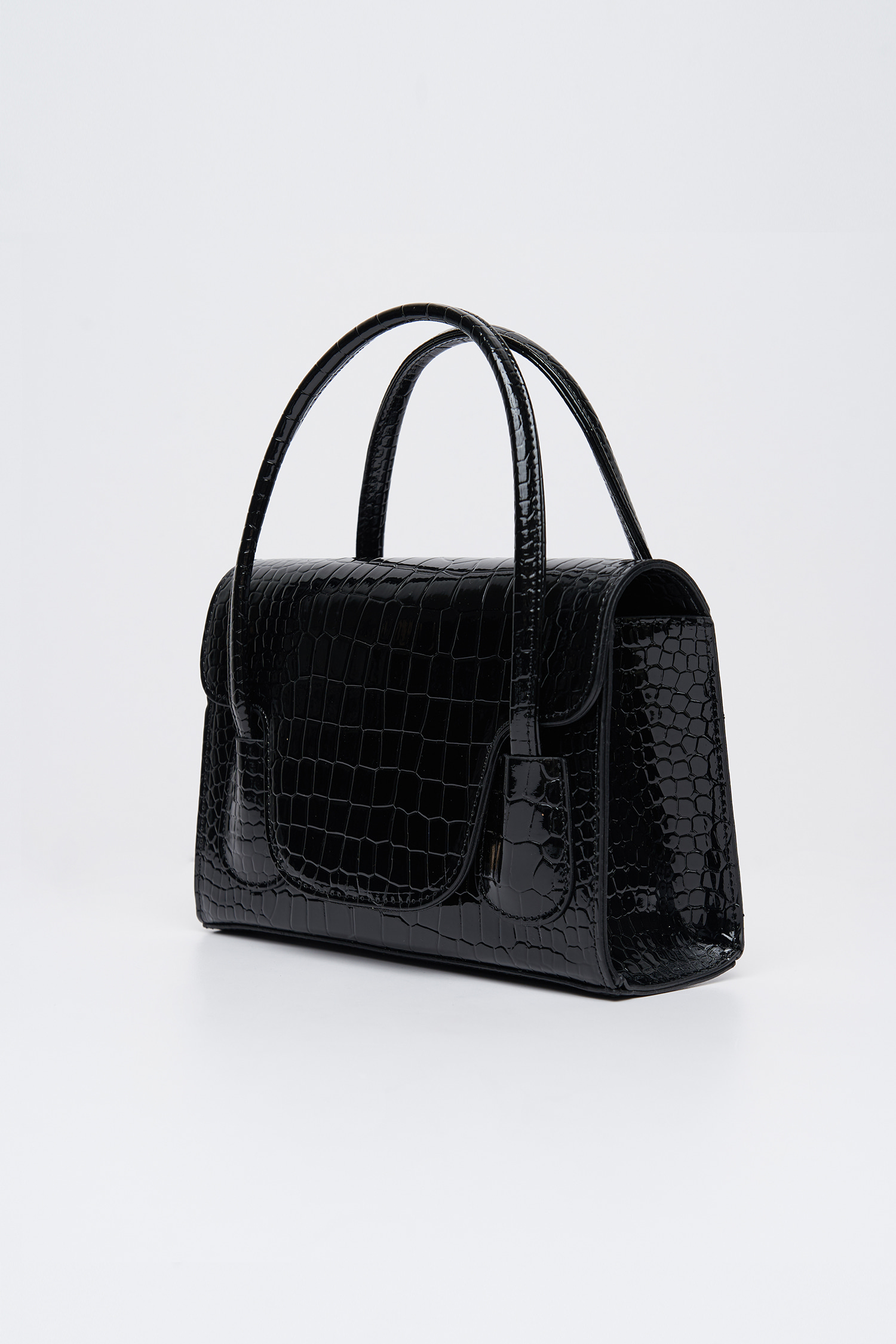 Glossy mini tote bag - black