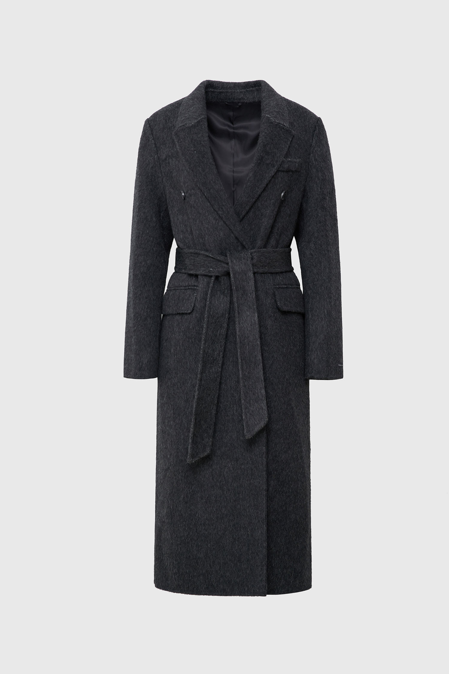 Wool angora silk long coat - charcoal
