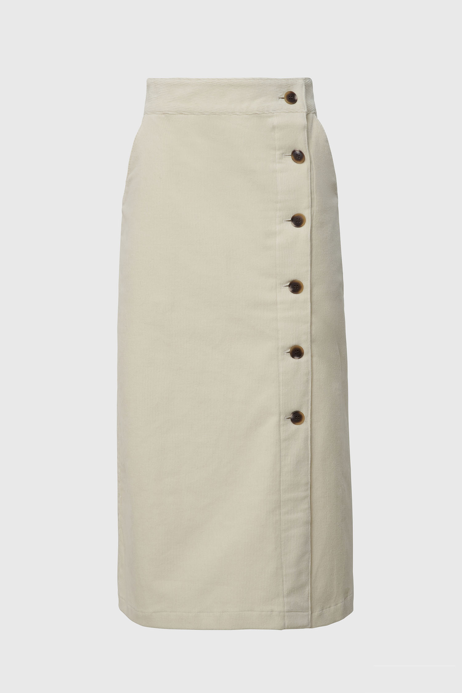 Button point corduroy long skirt  - ivory