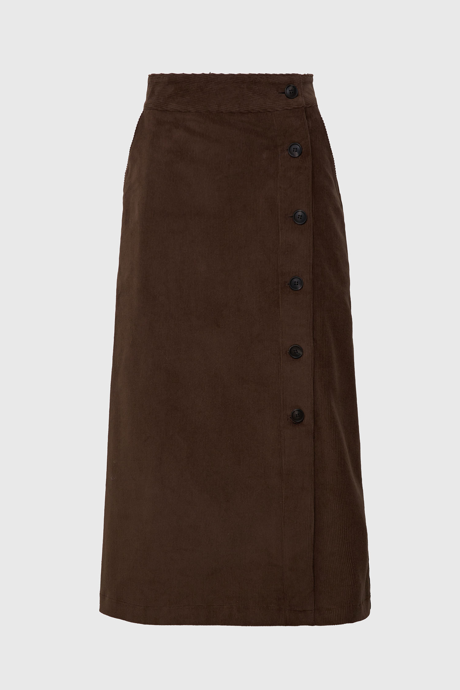 Button point corduroy long skirt - brown