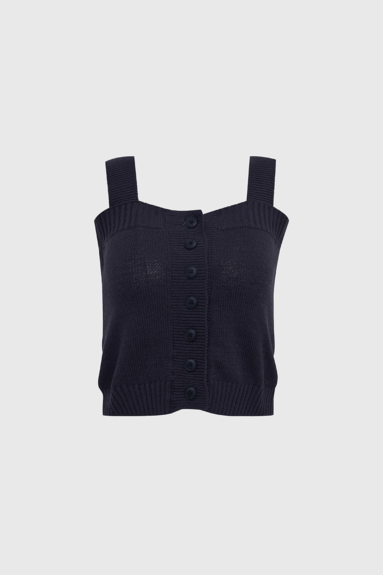 Zigzag square neck button knit sleeveless  - navy