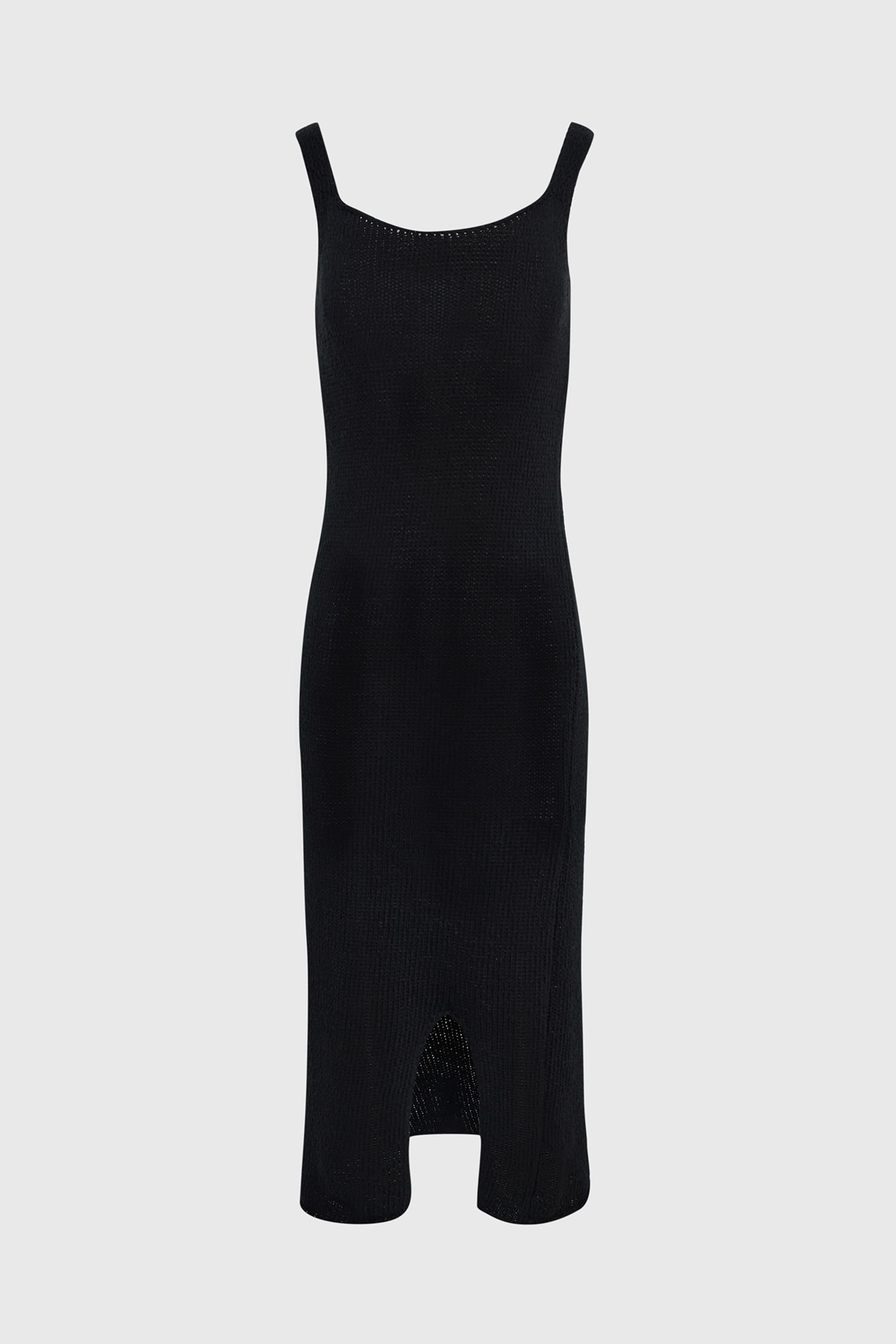 Snug daily knit slit sleeveless long dress - black
