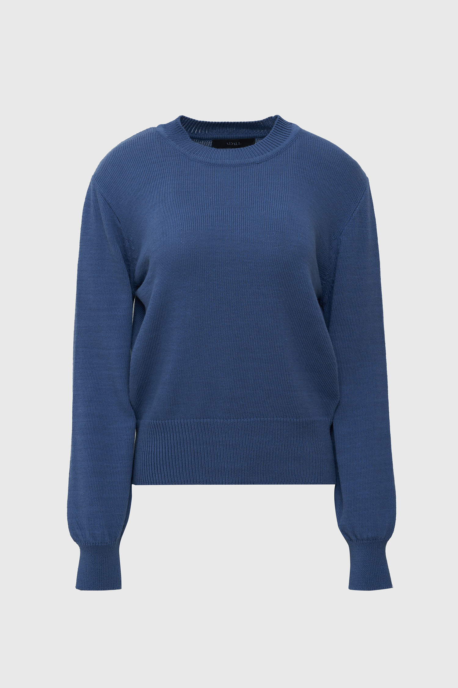 Basic line round semi crop knit - blue