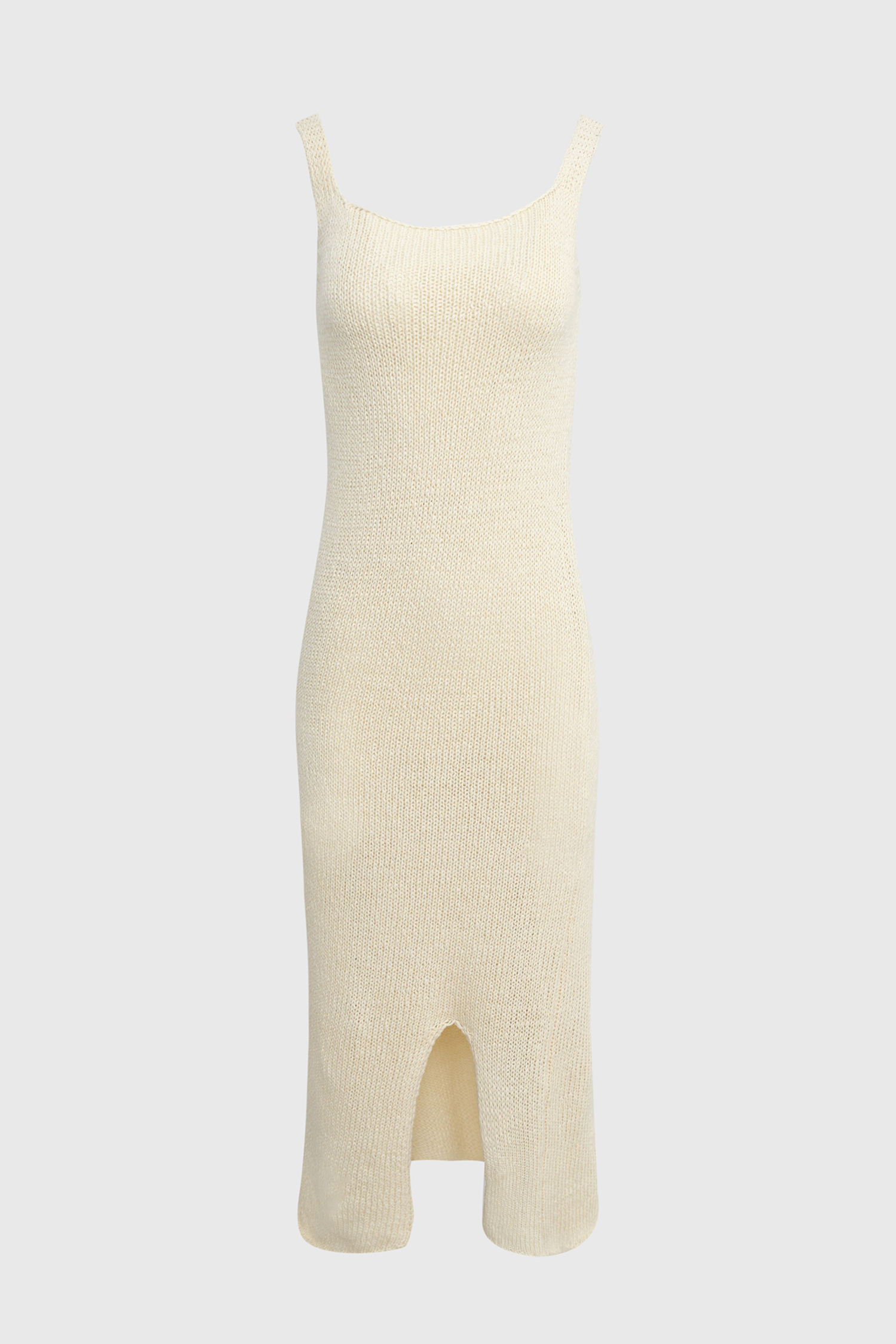 Snug daily knit slit sleeveless long dress  - cream