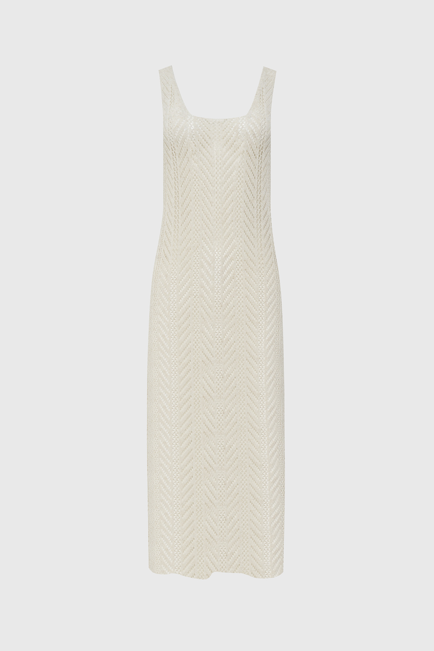 Netting pattern layered slit long dress - ivory