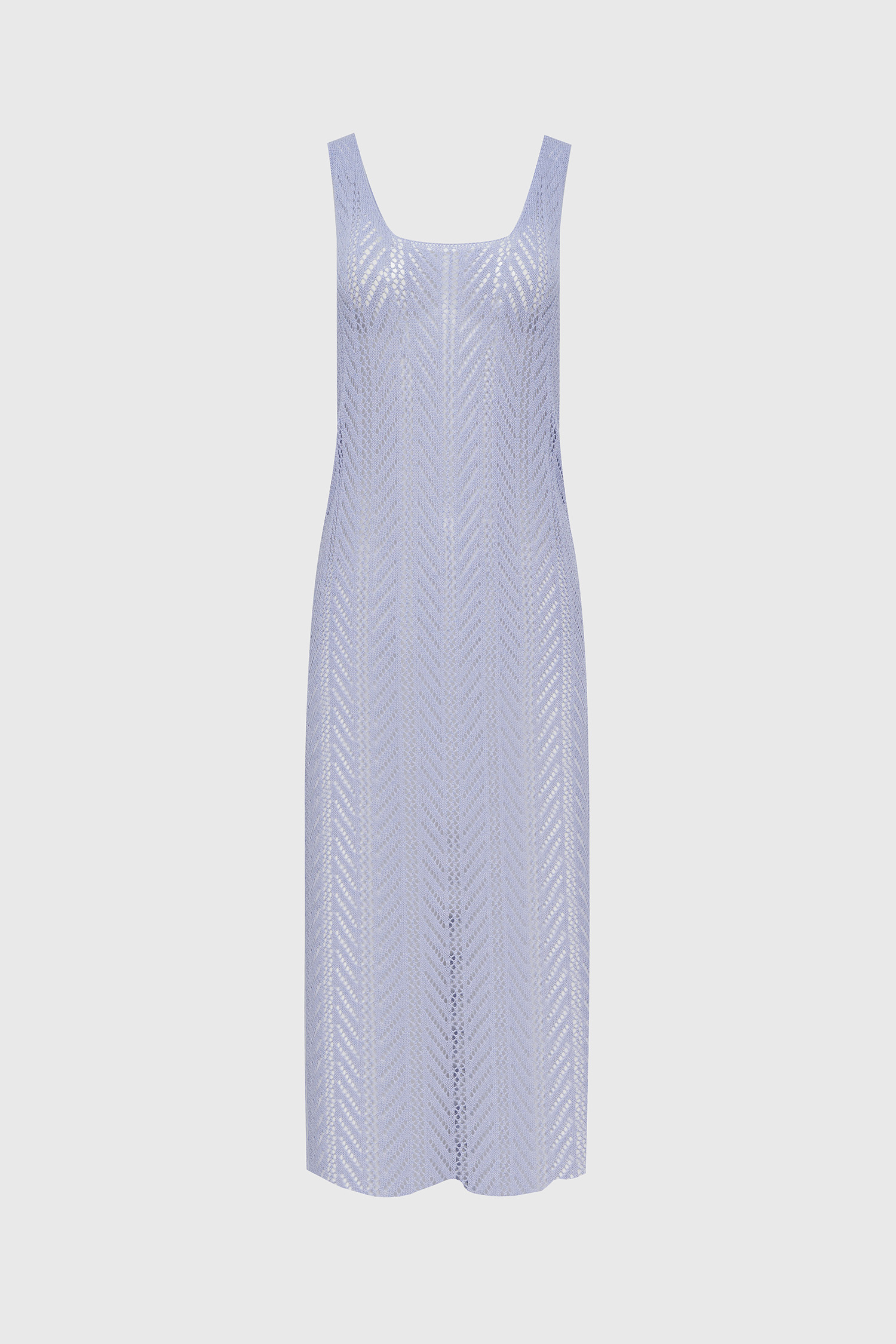Netting pattern layered slit long dress - coolblue