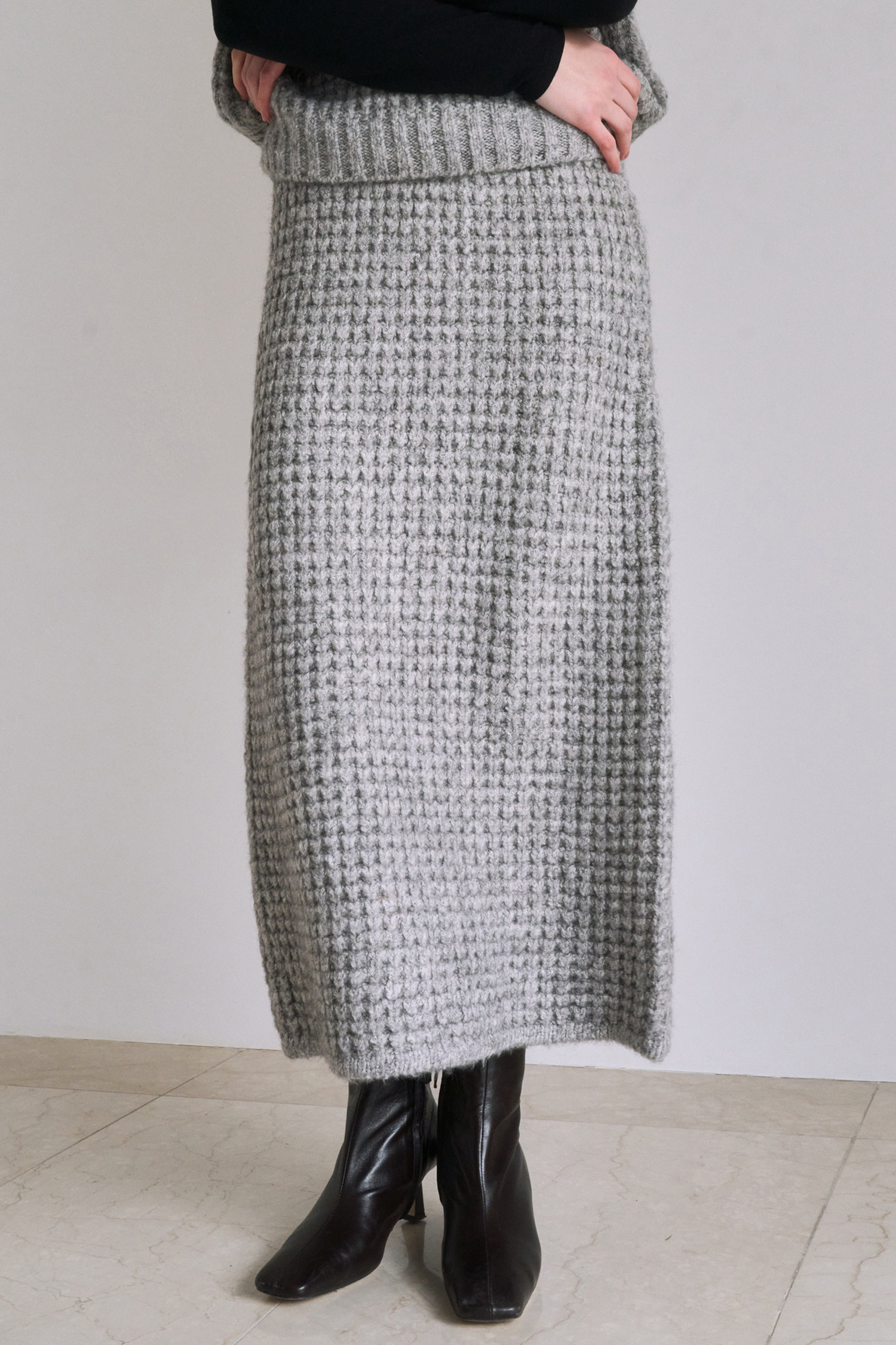 Square wale knit skirt - gray