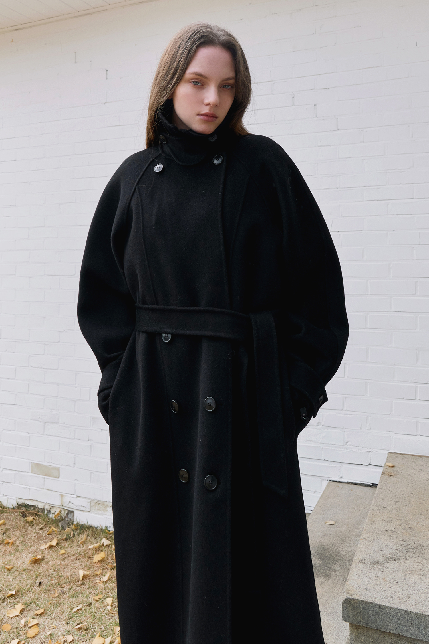 Handmade belted maxi coat - black