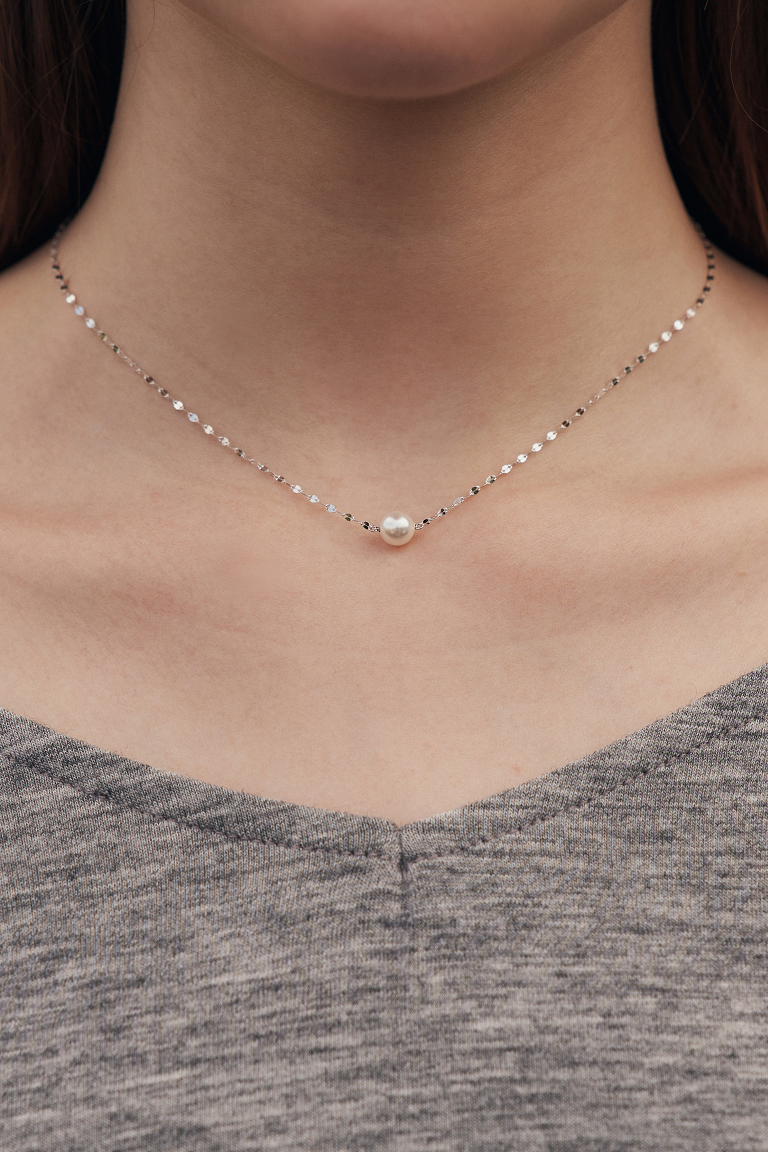 Single pearl point necklace - 2 color