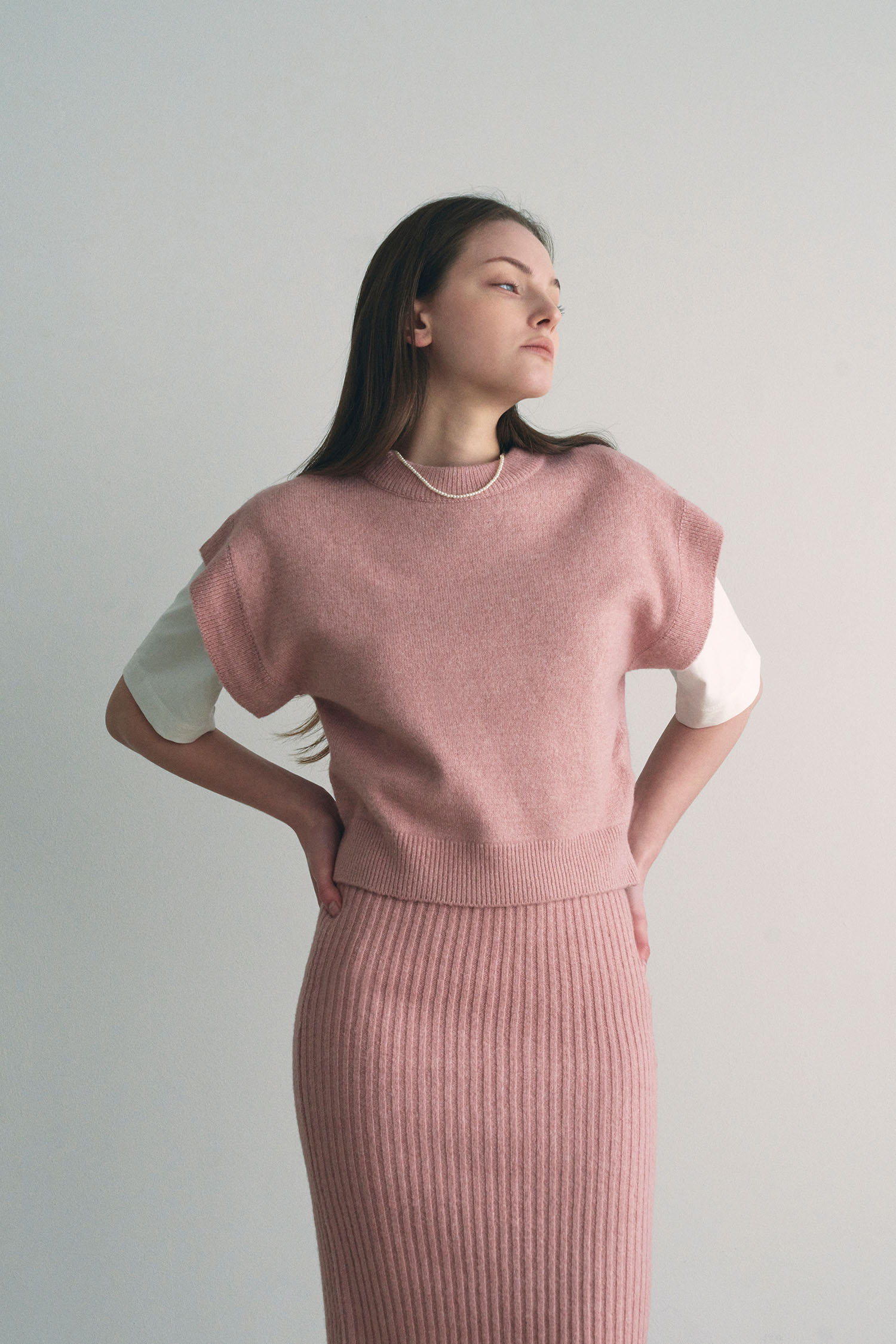 Warmth crop knit vest - pink