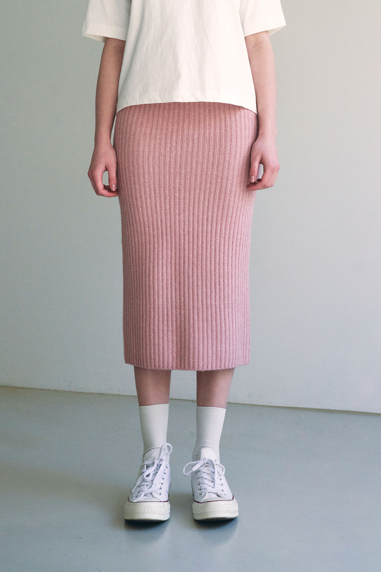 Warmth wrinkle knit skirt - pink