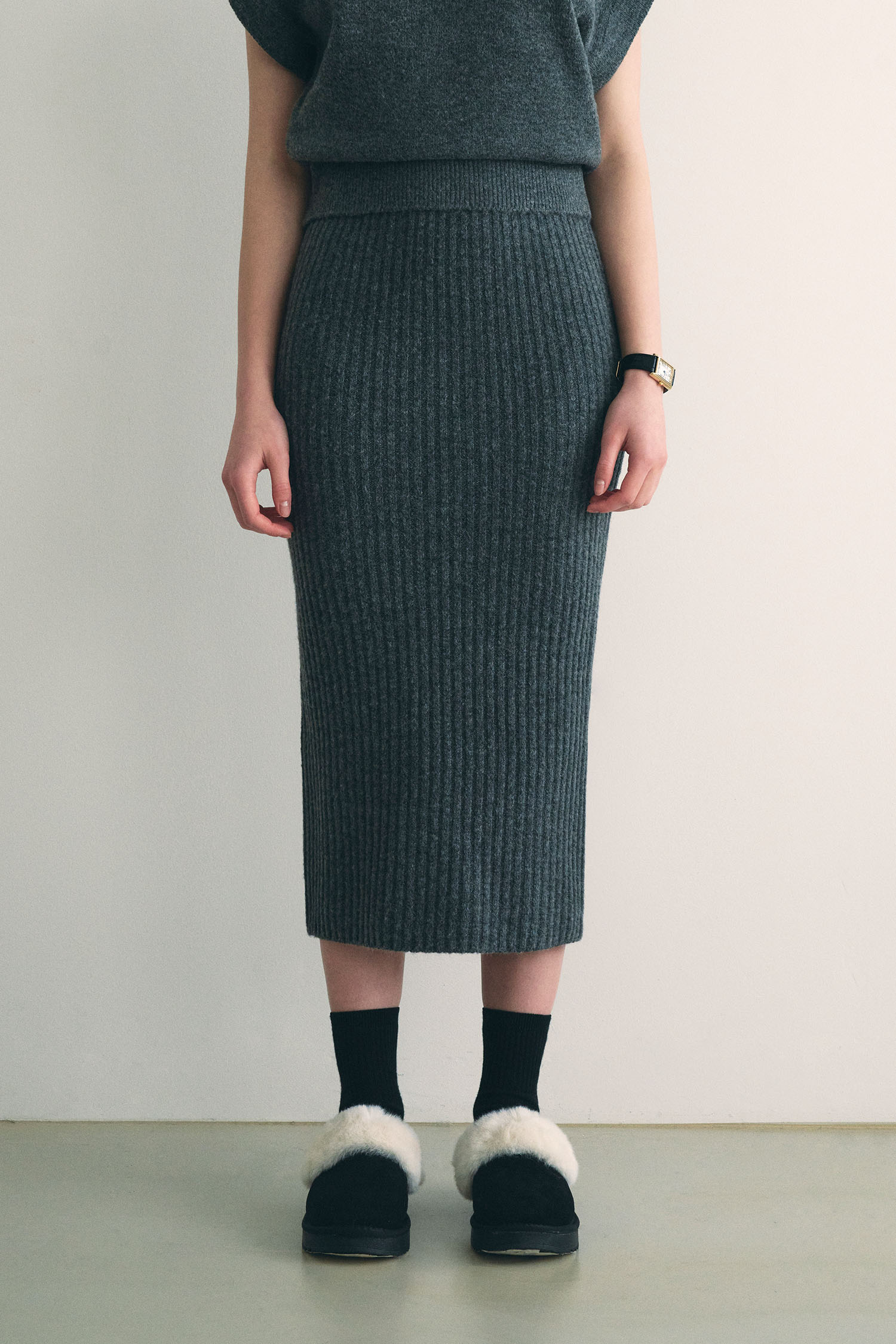 Warmth wrinkle knit skirt - gray