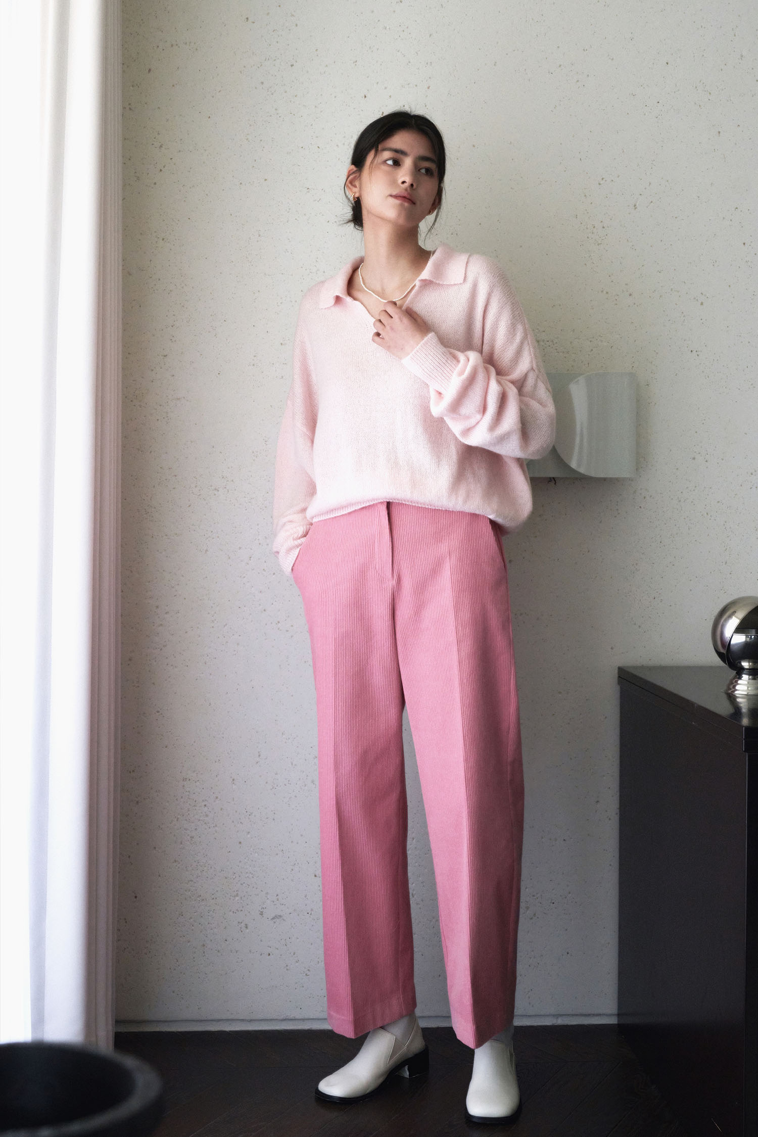 Vivid corduroy wide pants - pink