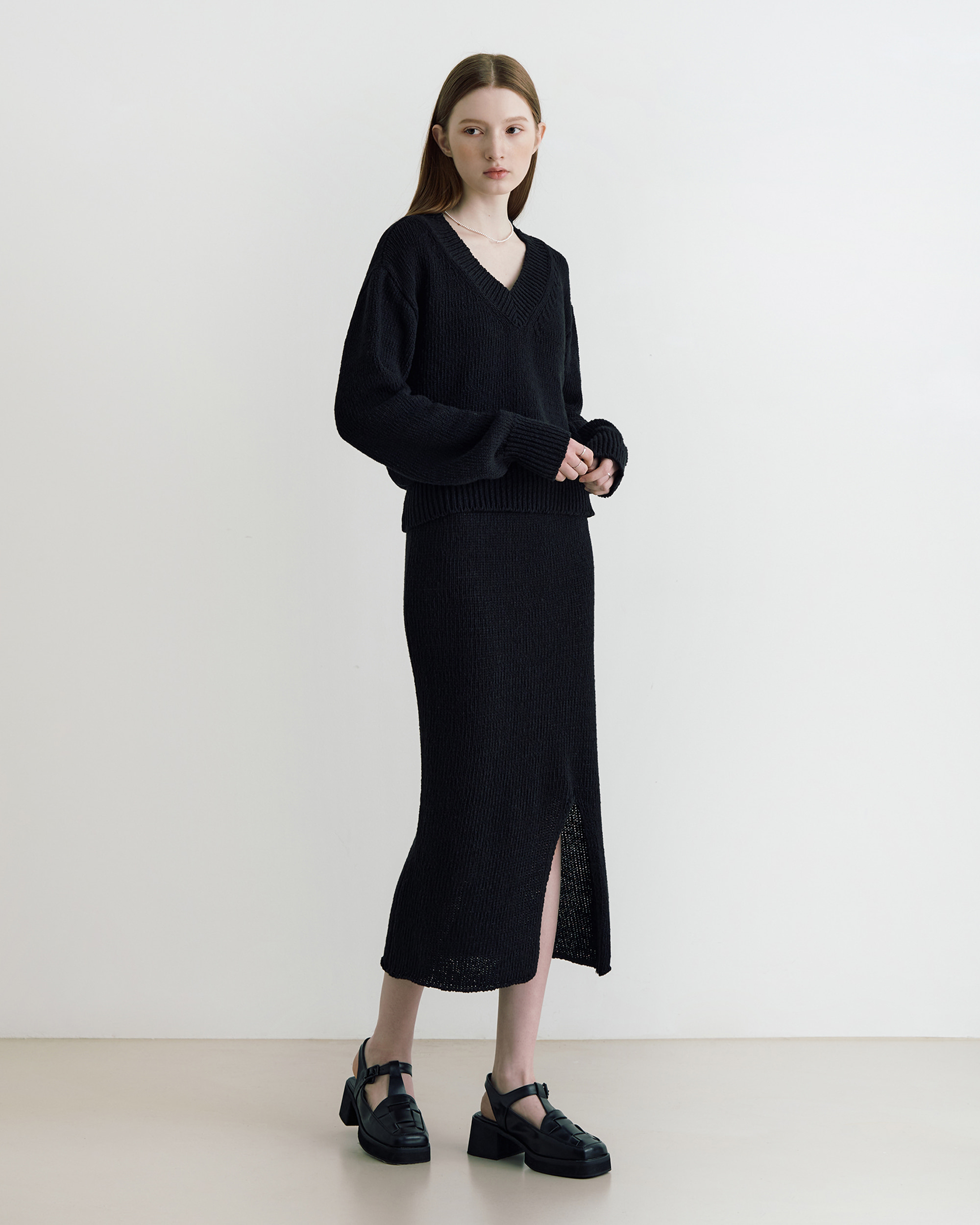 Snug daily knit dress set - black