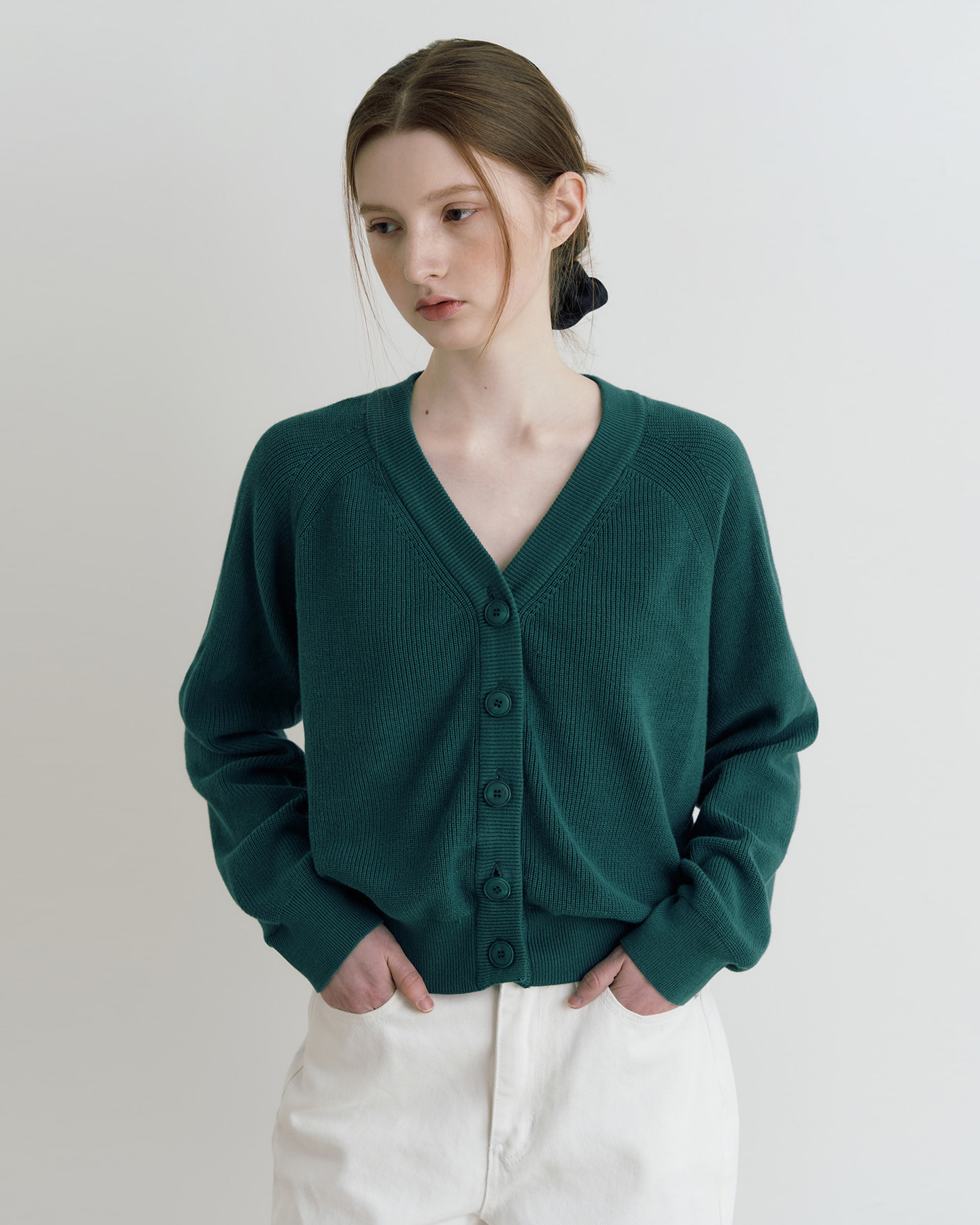 Hazzi v neck knit cardigan - green