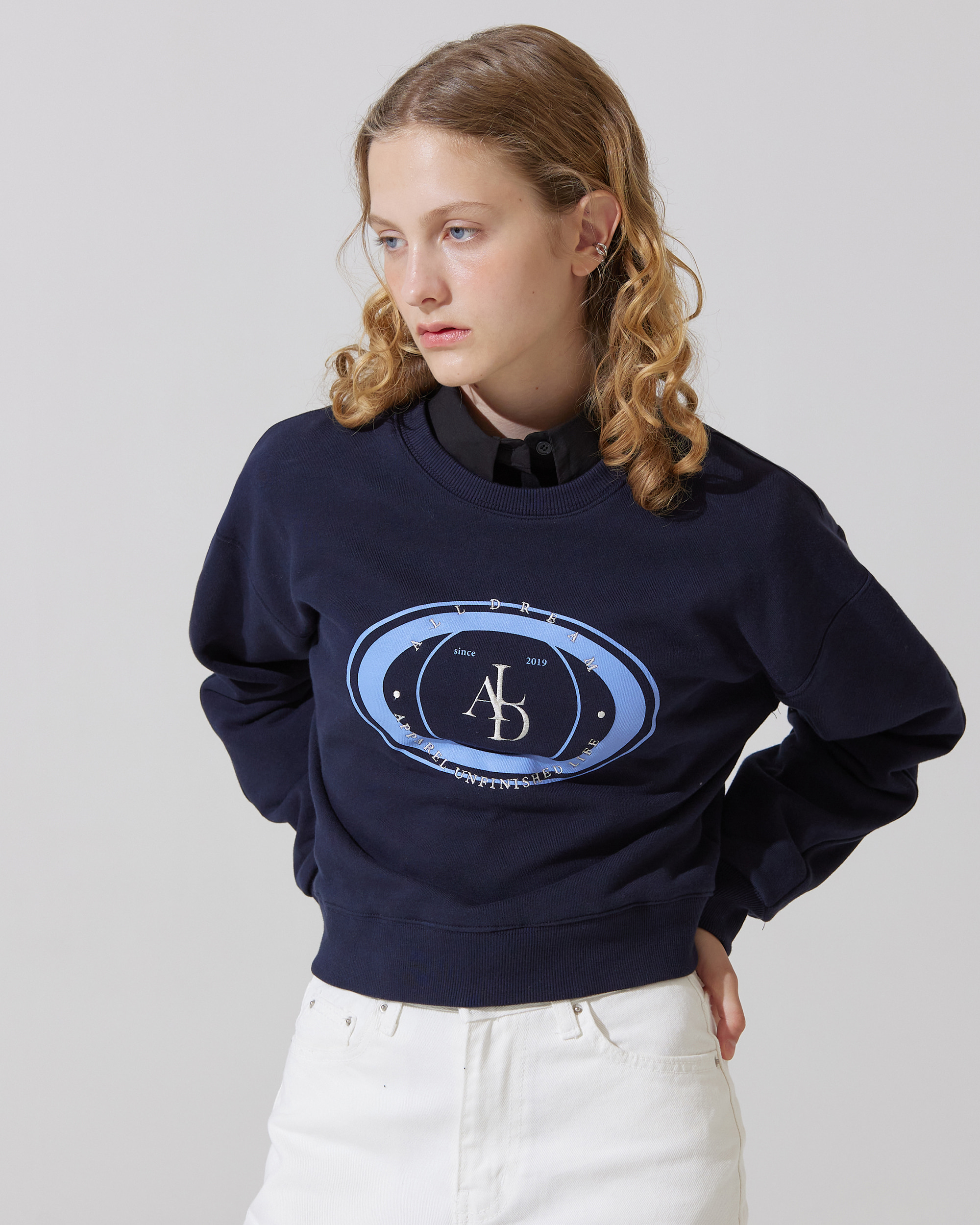 ALD space logo embroidery sweat shirts - navy