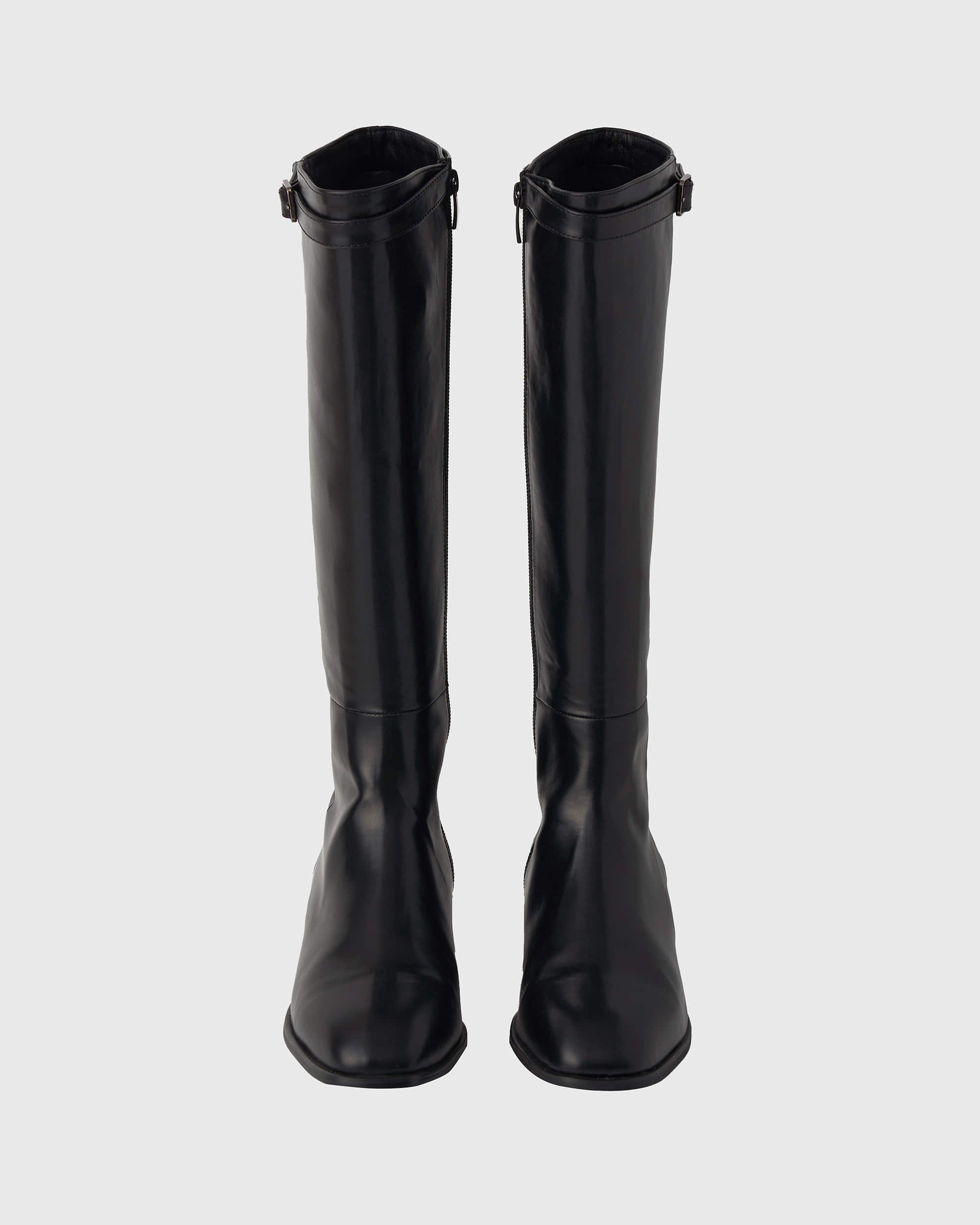 Buckle semi square line long boots - black