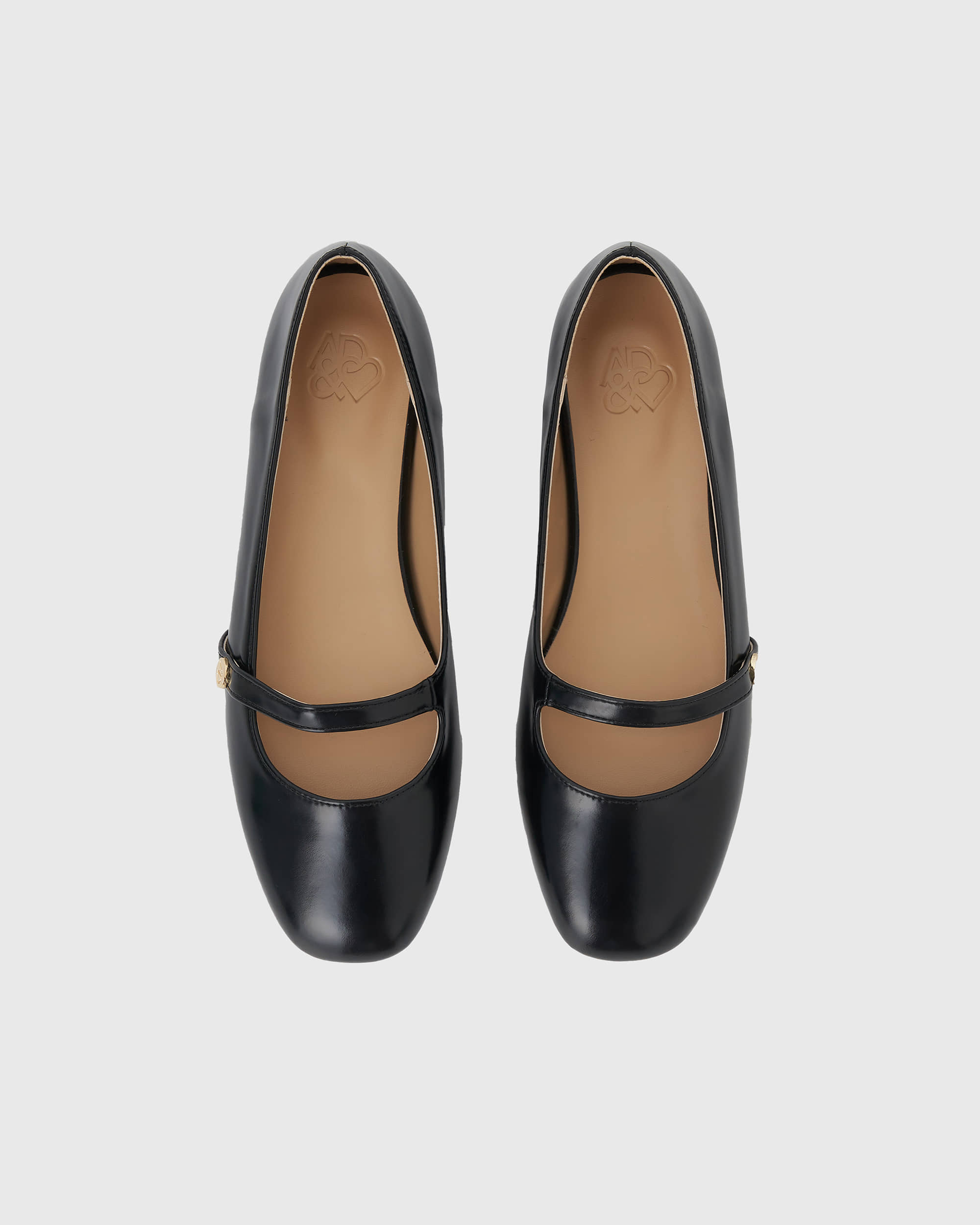 Mary jane semi square line flat shoes - black