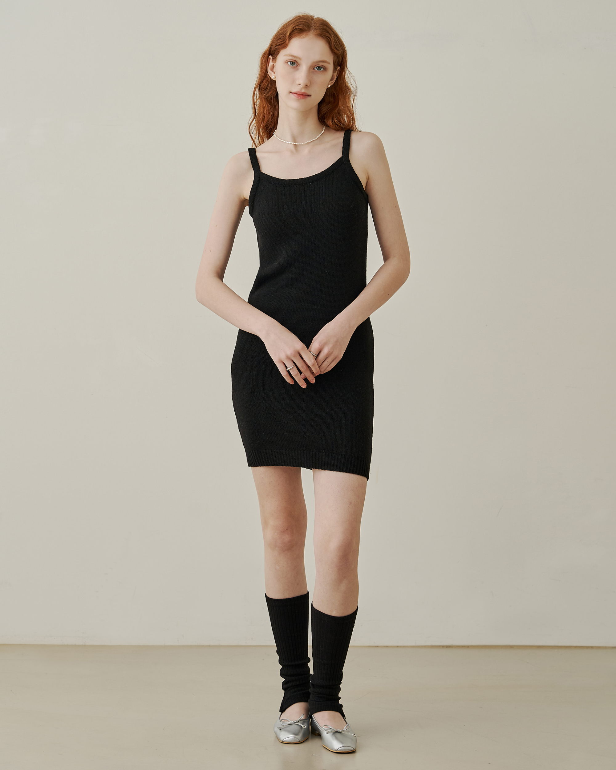 Patch sleeveless knit mini dress - black