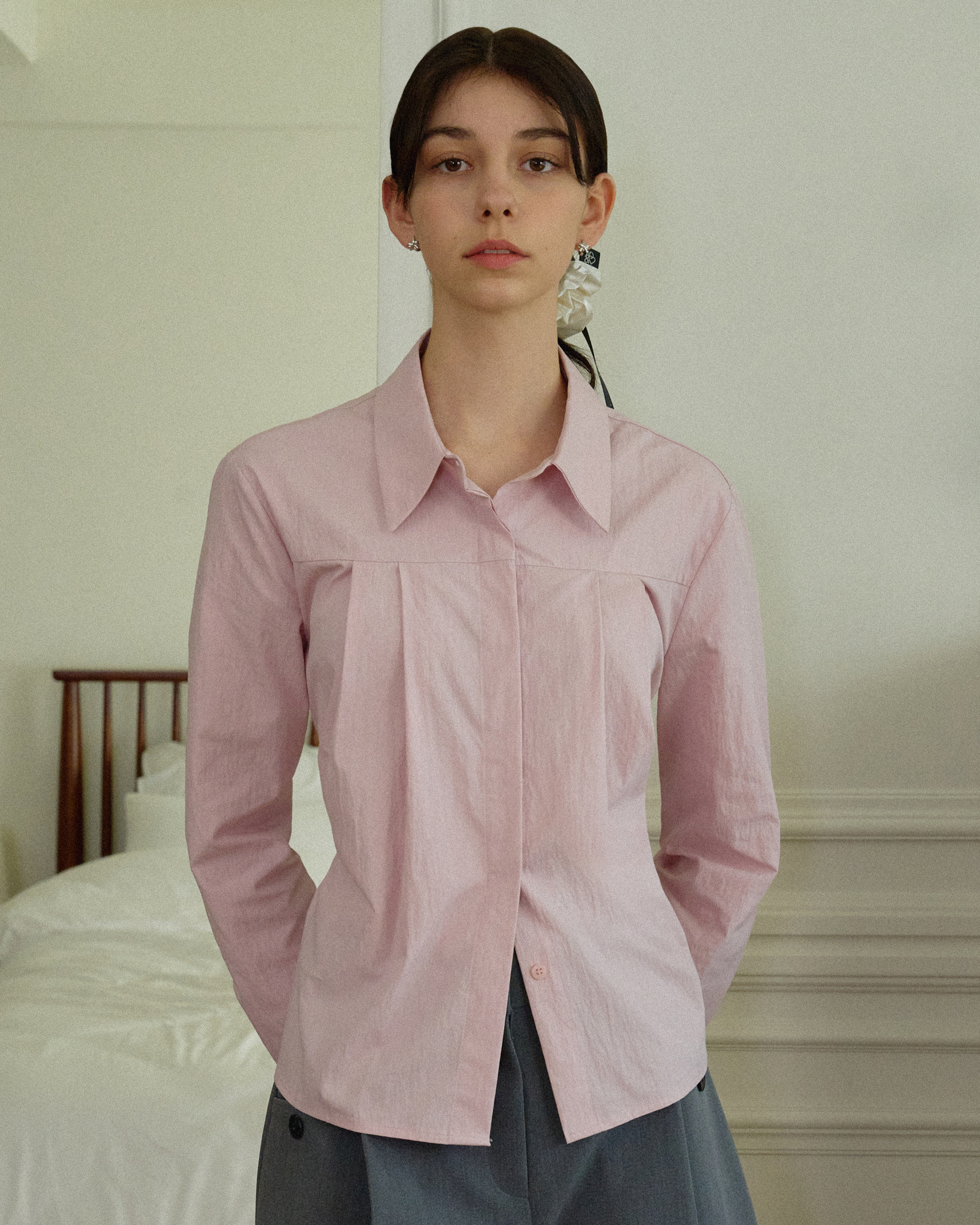 Front pintuck clean shirts - pink