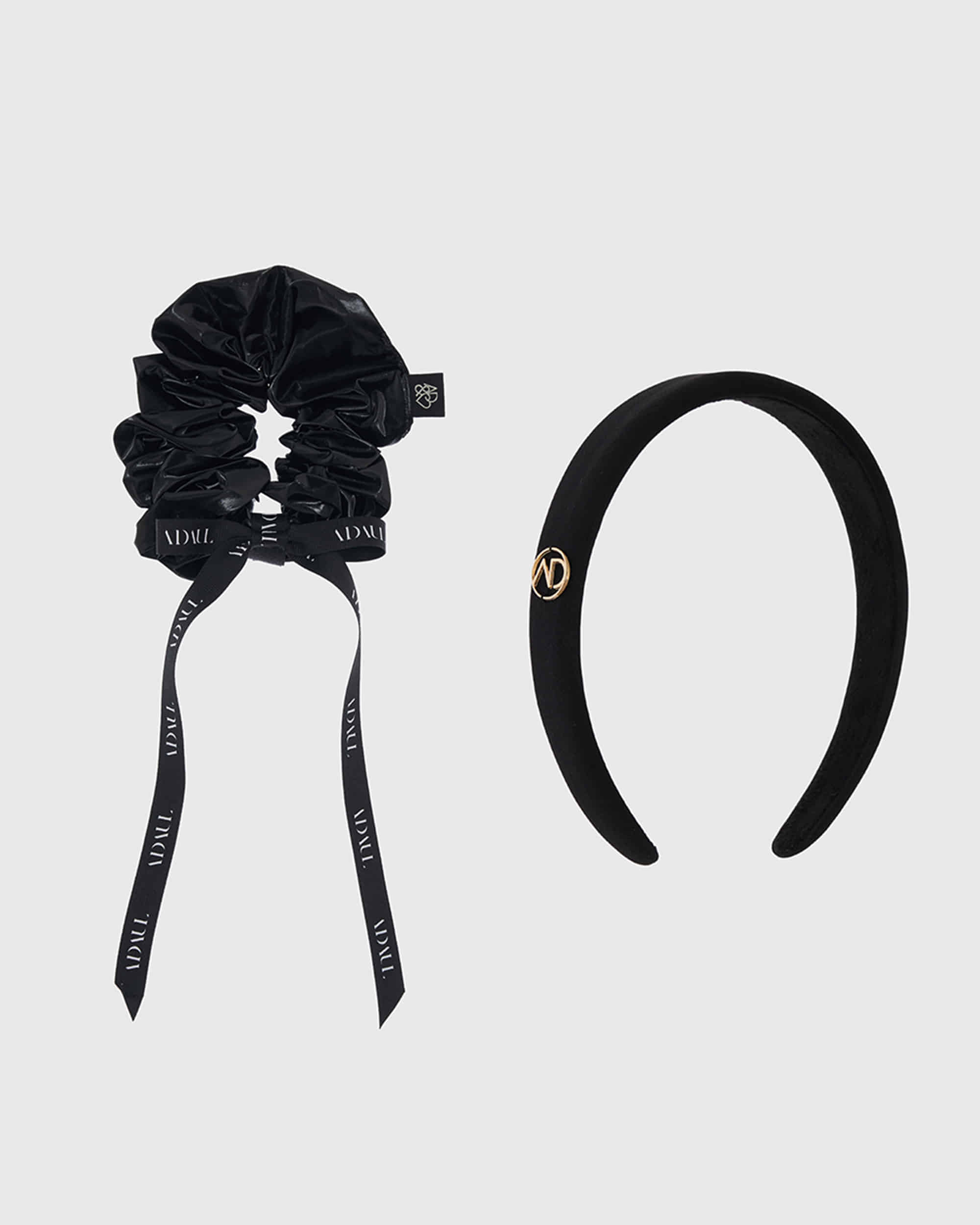 Qia ribbon scrunchy &amp; hairband set - black