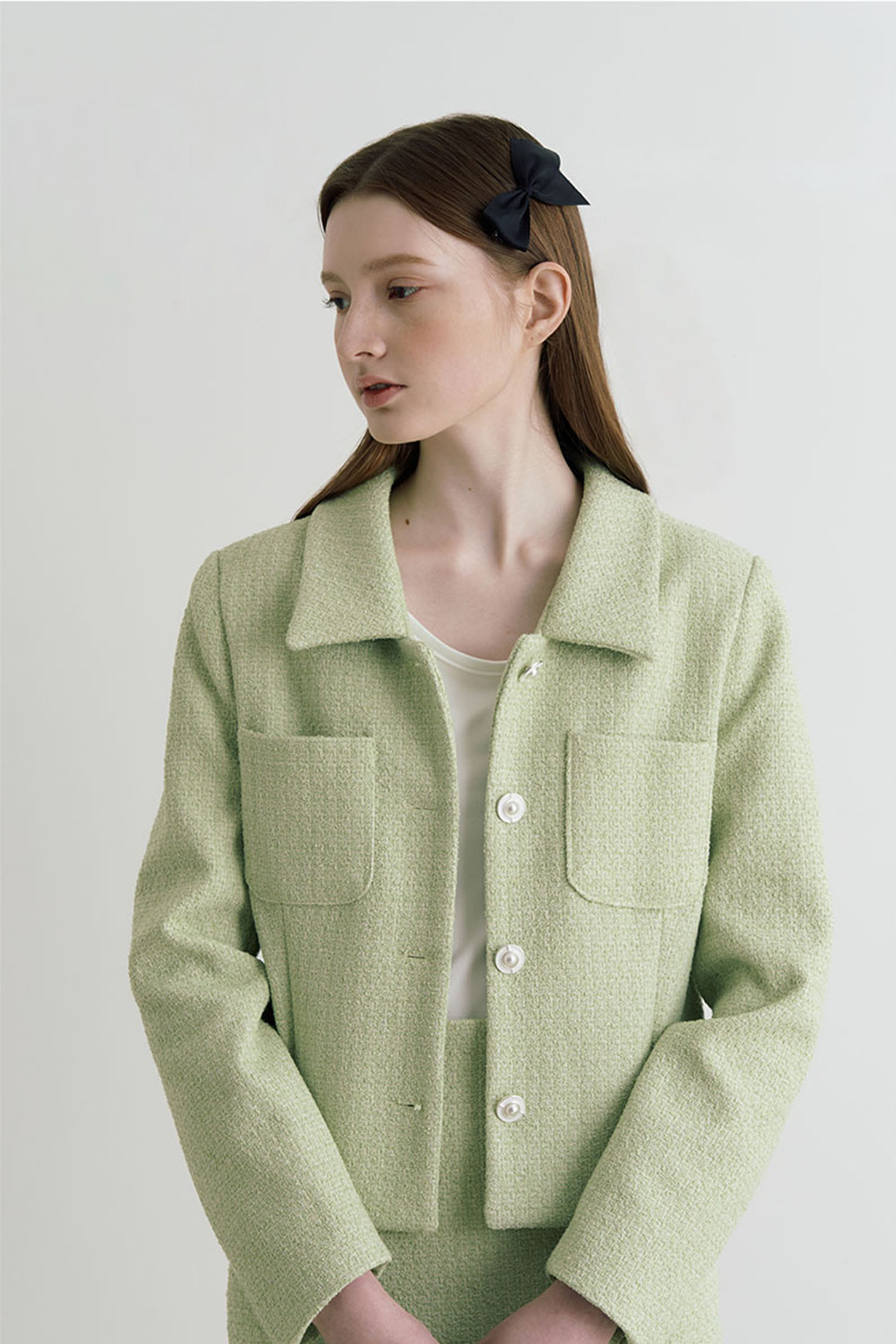 Ella two pocket tweed jacket - mint