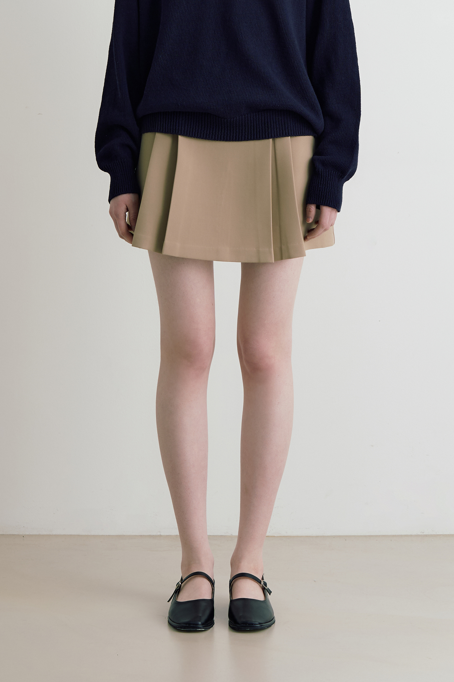 Two pintuck mini pleats skirt - beige