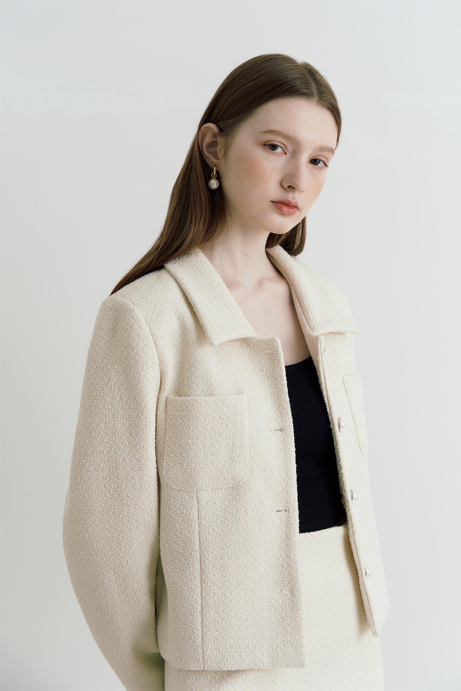 Ella two pocket tweed jacket - ivory